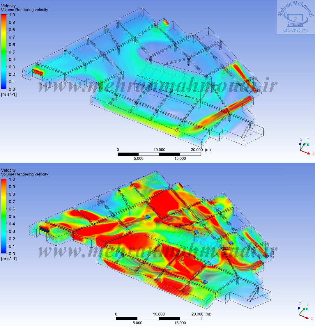 مدل‌سازی cfd دینامیک سیالات محاسباتی تهویه پارکینگ